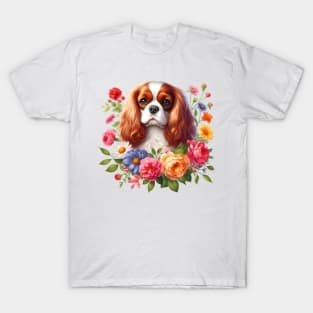 A cavalier king charles spaniel with beautiful colorful flowers T-Shirt